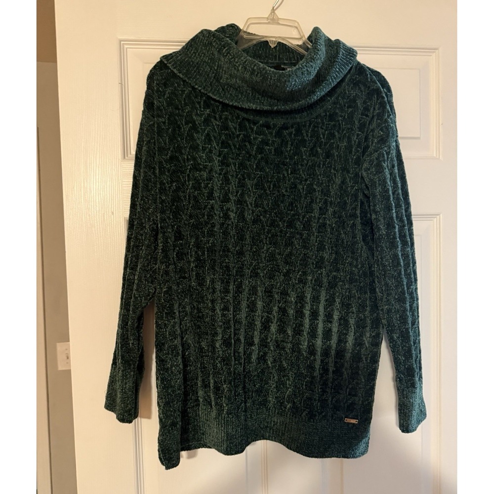 Jones New York Green Solid Knit Cowl Neck Long Sleeve Pullover Sweater M